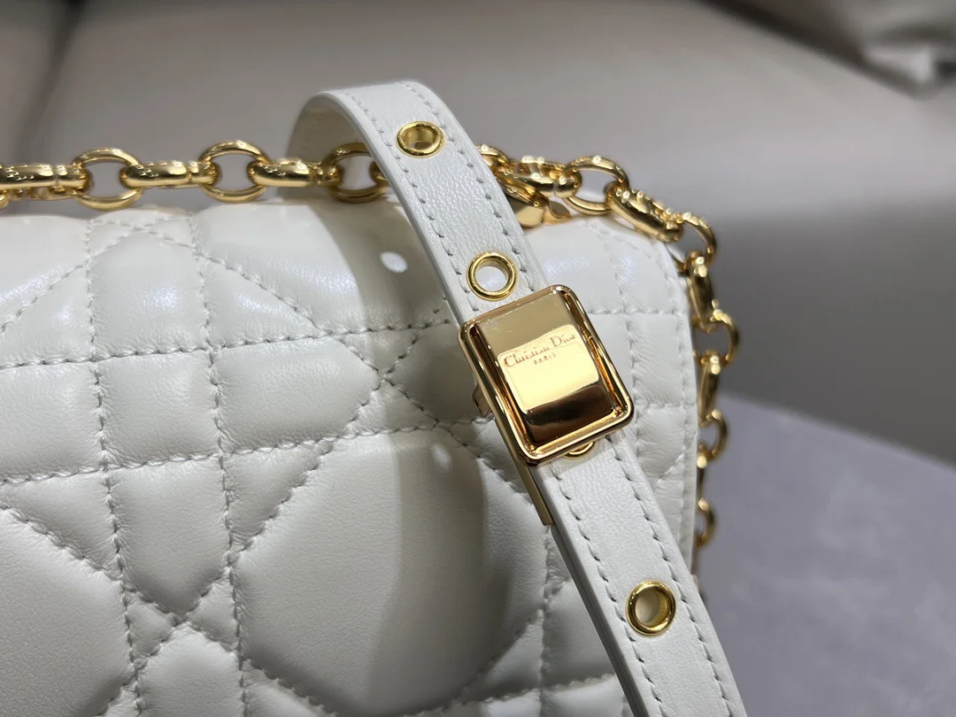 Medium Soft Dior Caro Bag — White with Gold-Tone Hardware product view 4