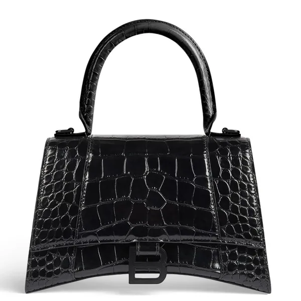 Balenciaga Hourglass Small Bag in Noir Croc-Embossed Calfskin product photo