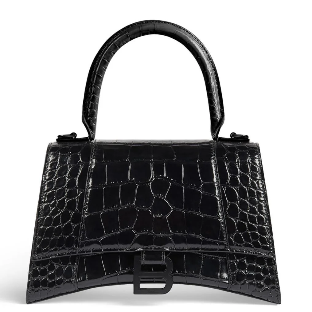 Balenciaga Hourglass Small Bag in Noir Croc-Embossed Calfskin product view 1