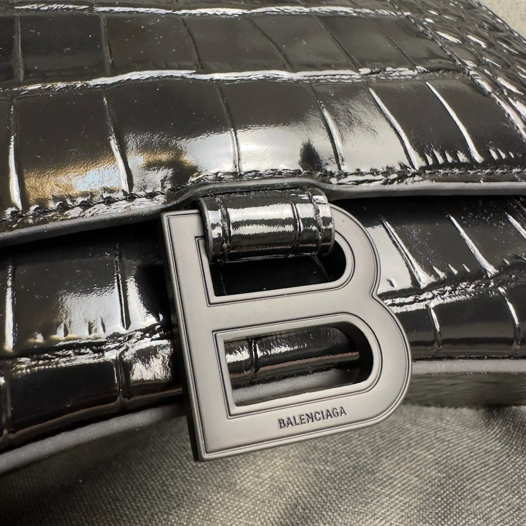 Balenciaga Hourglass Small Bag in Noir Croc-Embossed Calfskin product view 4