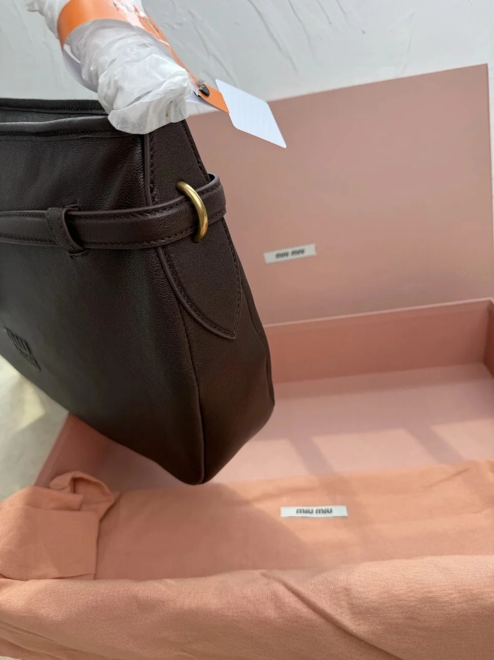 Miu Miu Aventure Medium Shoulder Bag in Briarwood Nappa Leather product view 2