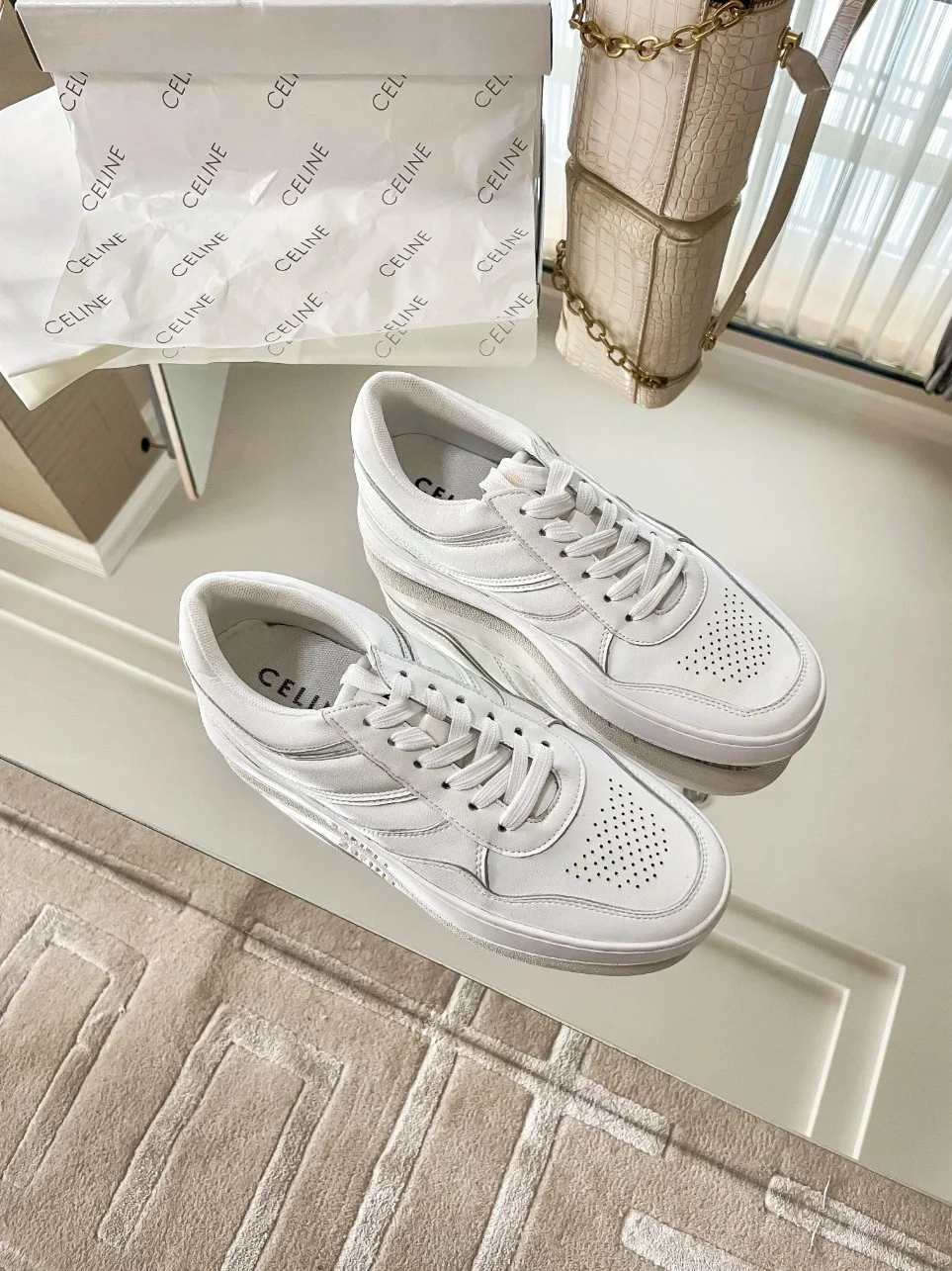 Celine Women’s Trainer Low-top Sneakers in White Leather product view 7