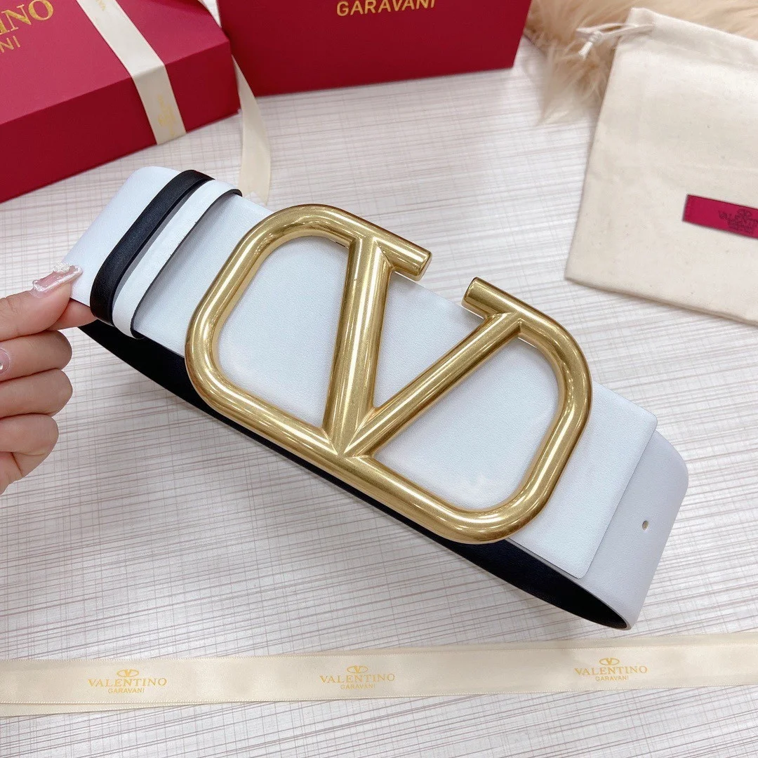 Valentino VLogo Reversible Belt 70mm in White and Black Calfskin product view 3