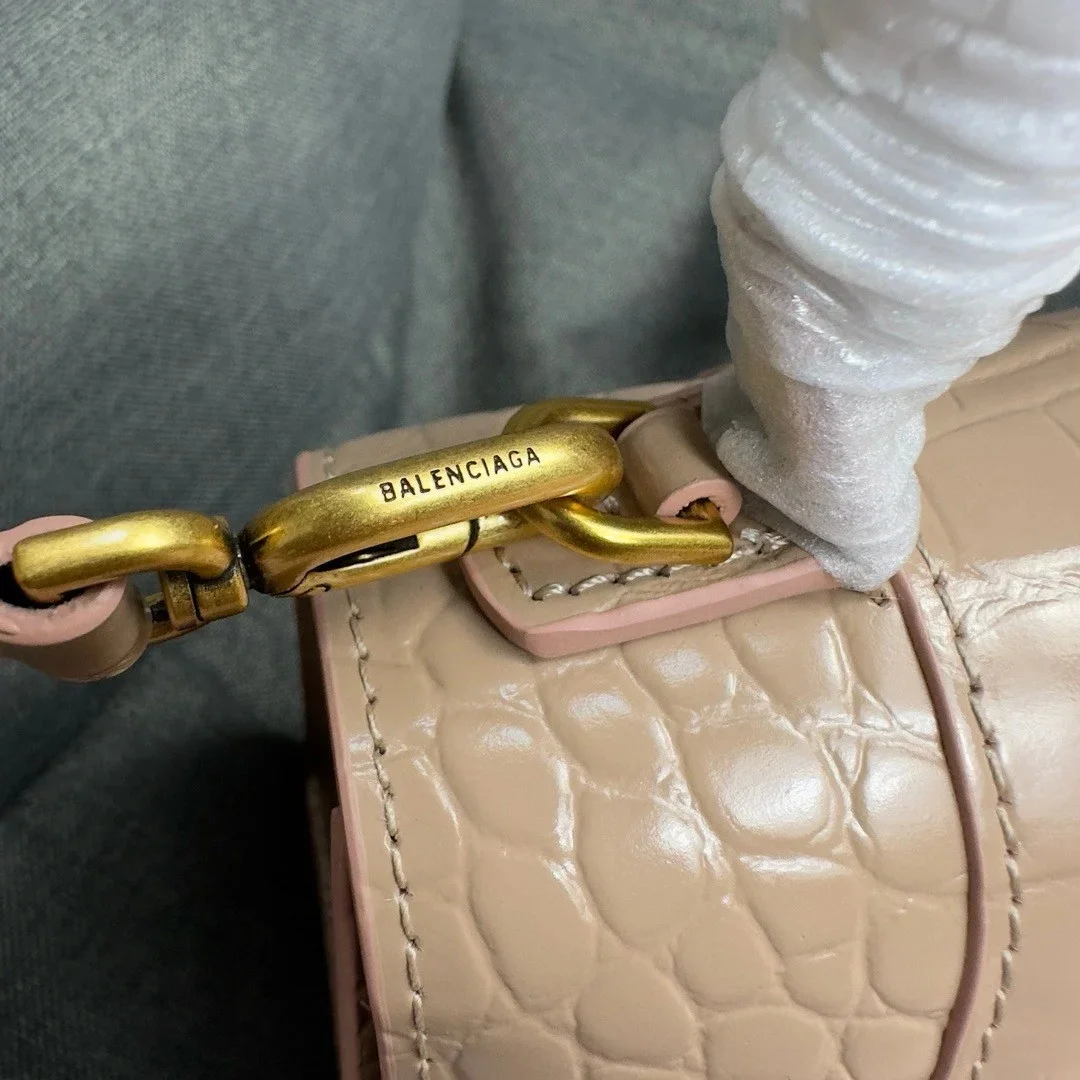 Balenciaga Hourglass Small Bag in Nude Croc-Embossed Calfskin product view 5