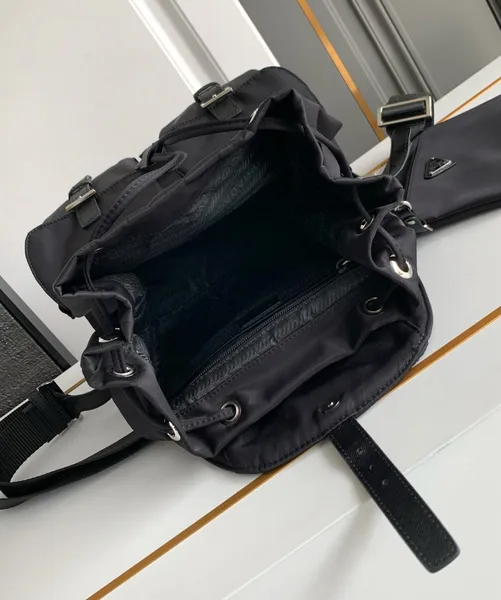 Prada Medium Backpack with Pouch in Black Re-Nylon product view 10