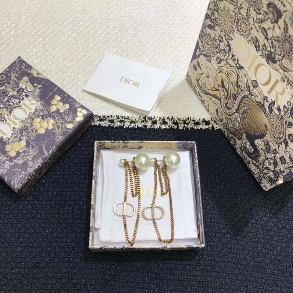 Dior Tribales CD Earrings In Antique Gold-Finish Metal and Pearl-Effect Details product view 2