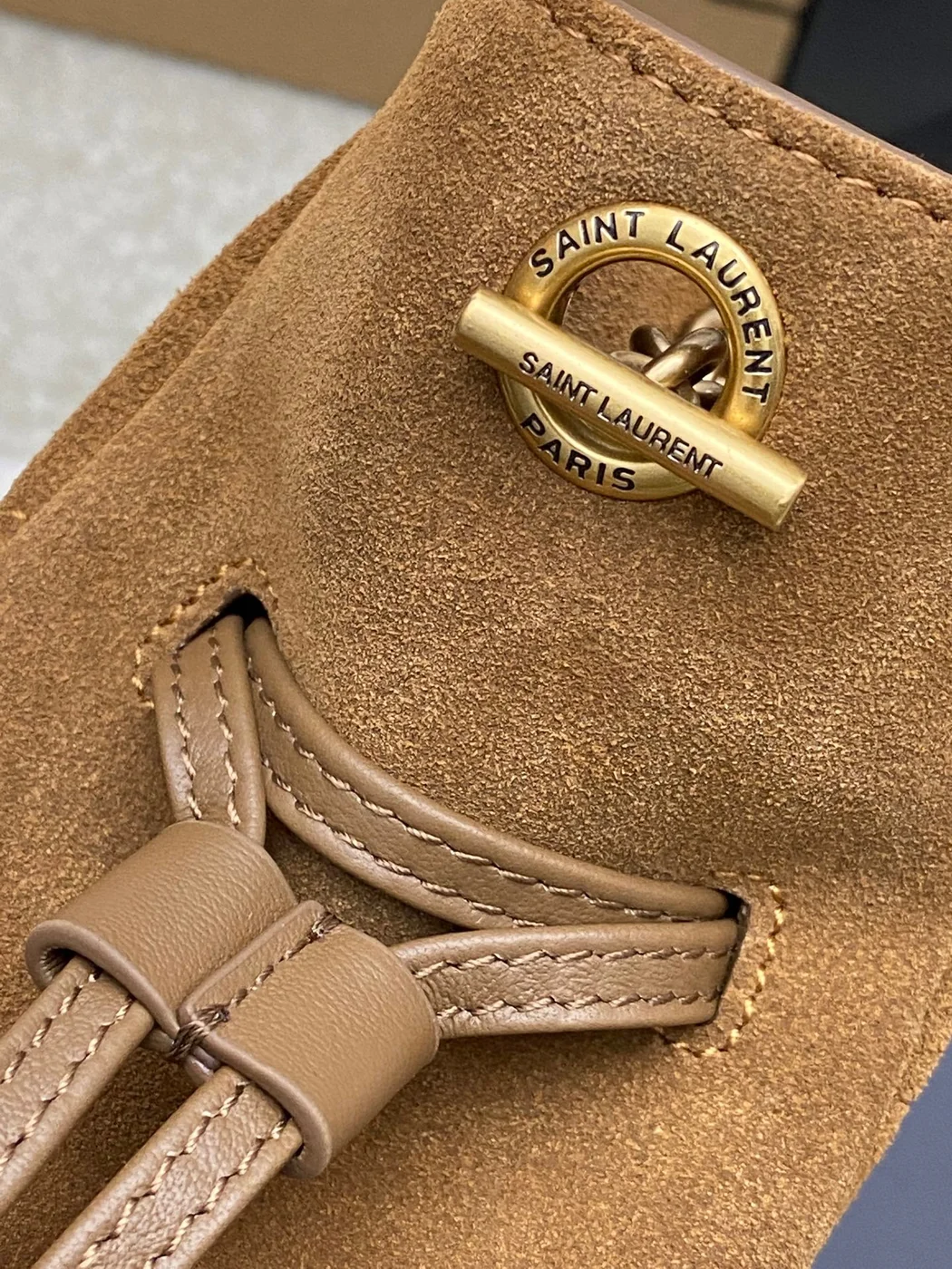 Saint Laurent Jamie Mini Shoulder Pouch — Tan Brown Suede product view 6