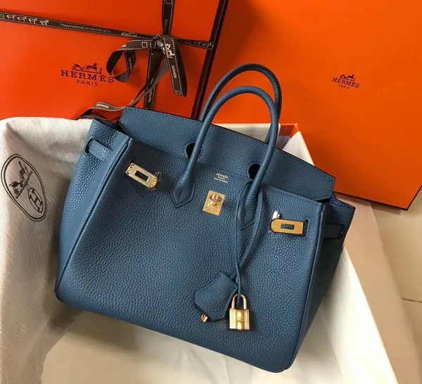Hermes Birkin 25 Bag In Blue Agate Clemence Leather with GHW product view 4