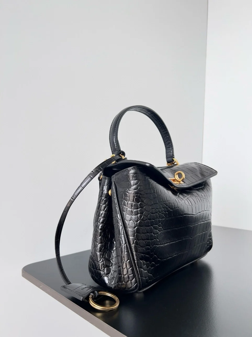 Balenciaga Rodeo Mini Bag in Black Croc-Embossed Calfskin product view 2