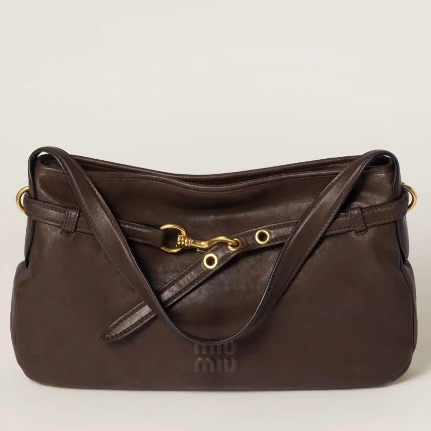 Miu Miu Aventure Medium Shoulder Bag in Briarwood Nappa Leather product view 1