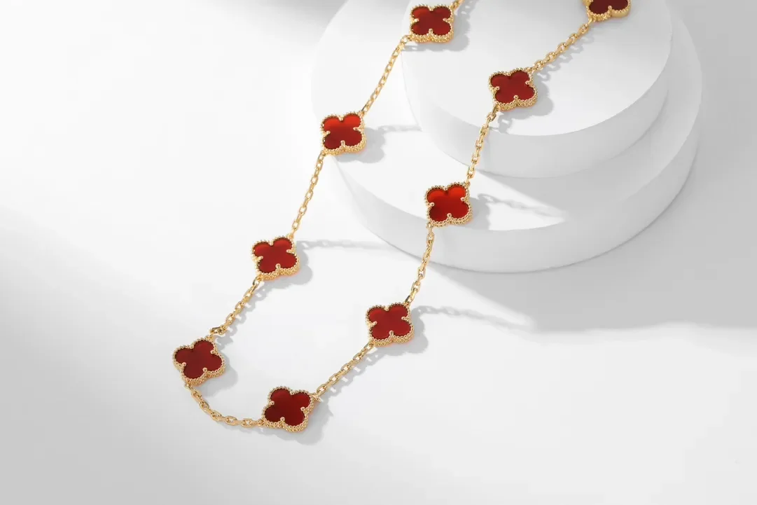 Van Cleef & Arpels Alhambra Red Ten-Motif Gold-Tone Necklace product view 4