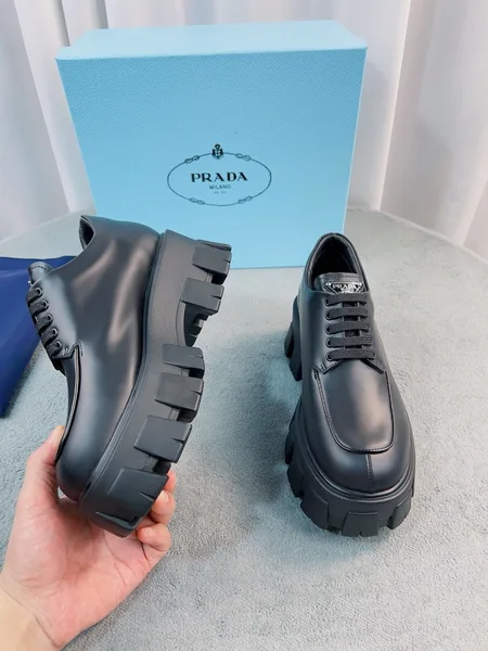 Prada Monolith Lace-up Shoes in Black Brushed Leather product view 4
