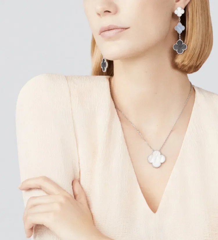 Van Cleef & Arpels Alhambra White Blue and Black Three-Motif Silver-Tone Drop Earrings product view 2