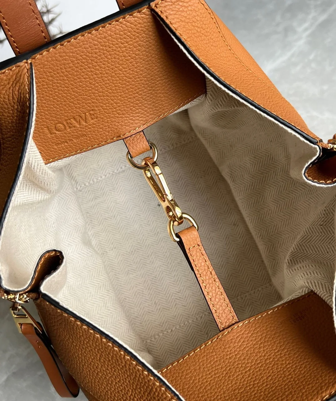 Loewe Compact Hammock Bag in Light Caramel Grained Calfskin product view 6