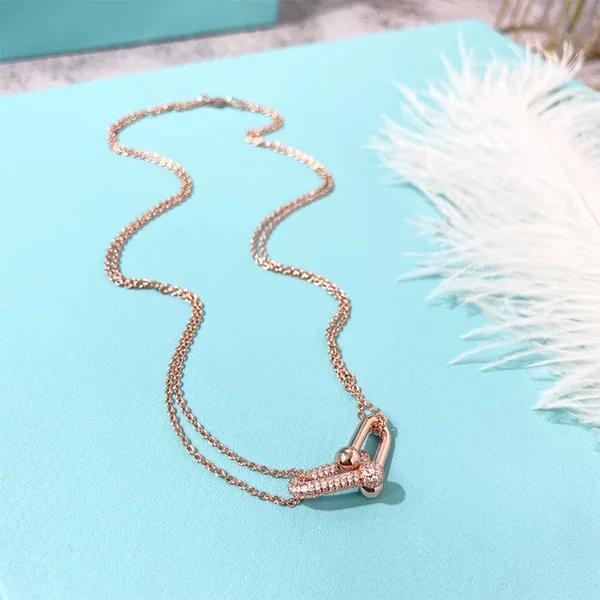 Tiffany & Co. Double Horseshoe Pavé-Effect Clasp Necklace Rose-Tone product photo