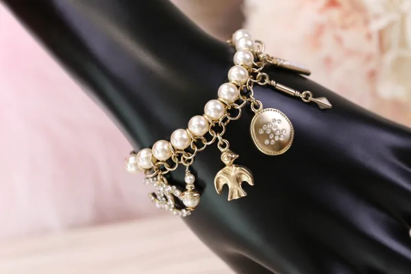 Chanel Bird CC Pearl-Effect Tassel Charm Bracelet Gold-Tone product view 3
