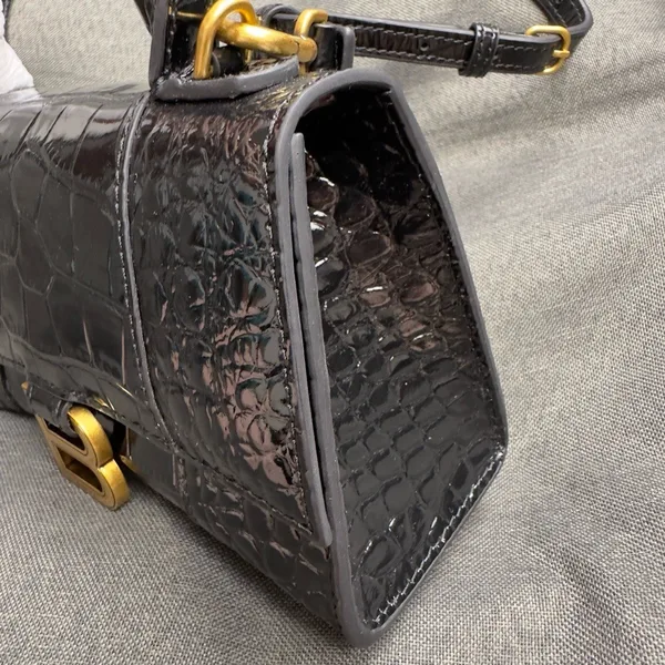 Balenciaga Hourglass XS Bag in Black Croc-Embossed Calfskin product view 2