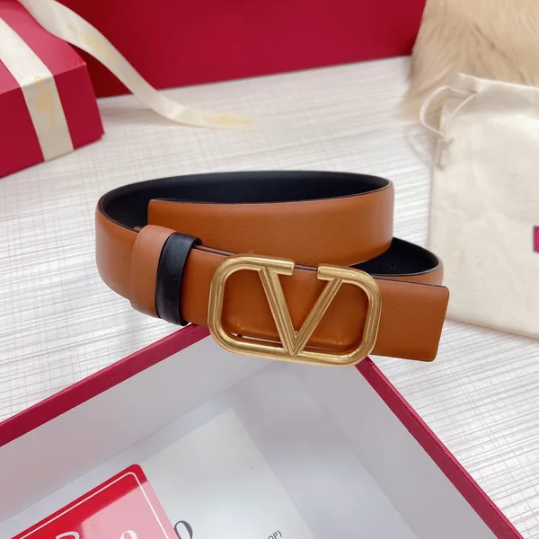 Valentino VLogo Reversible Belt 30mm in Brown and Black Calfskin product view 5