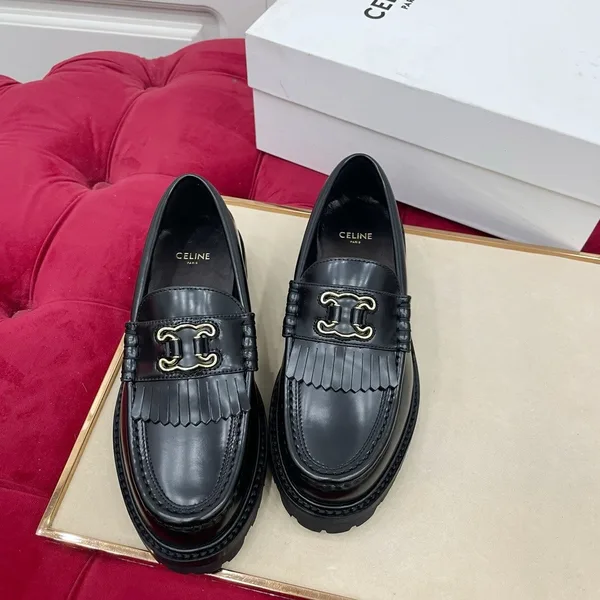Celine Margaret Loafers in Black Leather with Triomphe Frame product view 7