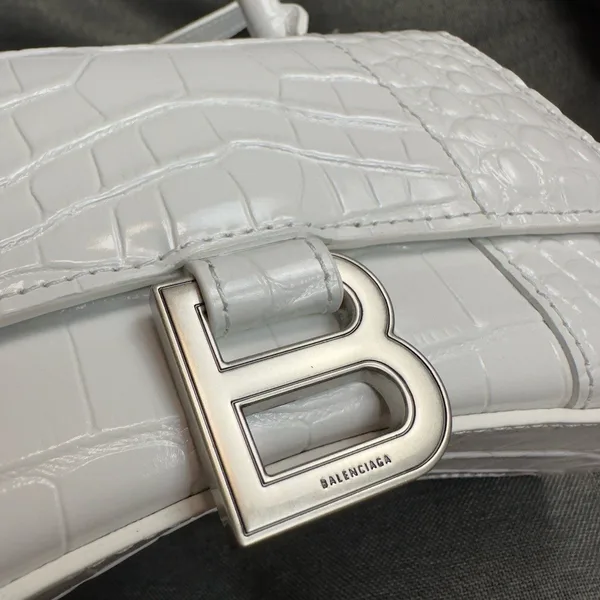 Balenciaga Hourglass XS Bag in White Croc-Embossed Calfskin product view 4