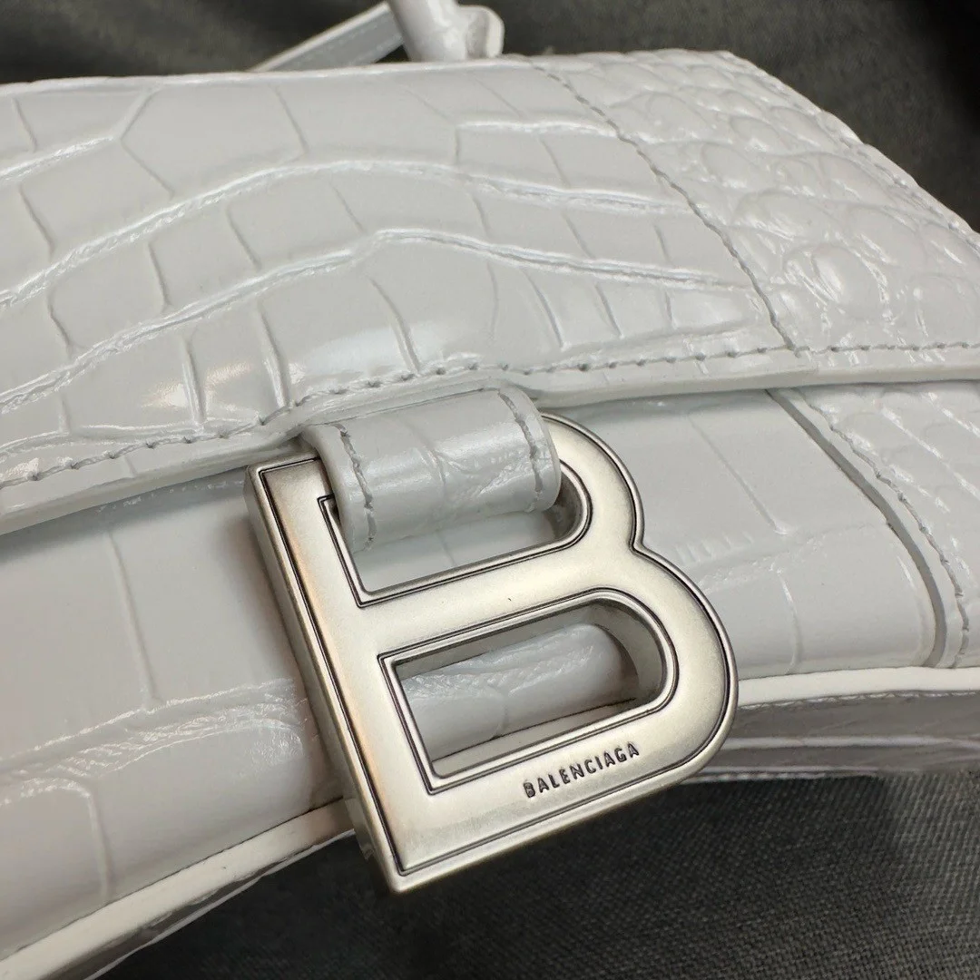 Balenciaga Hourglass XS Bag in White Croc-Embossed Calfskin product view 4