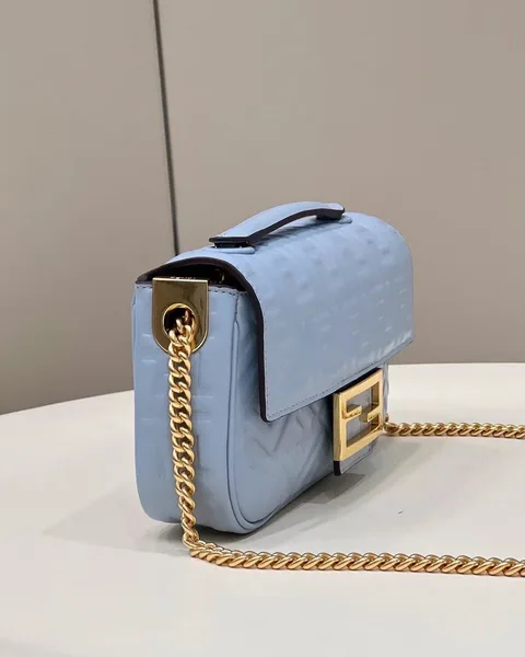 Fendi Baguette Chain Midi Bag In Blue Nappa Leather product view 5