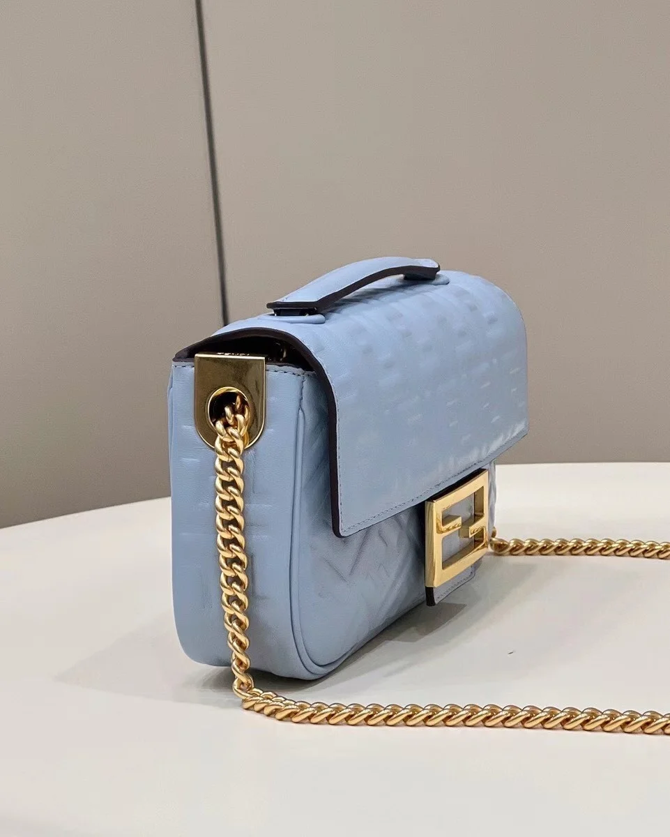 Fendi Baguette Chain Midi Bag In Blue Nappa Leather product view 5