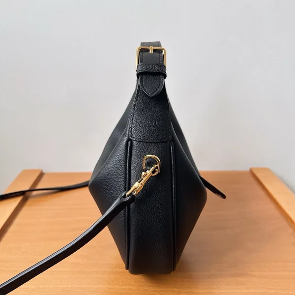 Celine Lulu Teen Hobo Bag in Black Grained Calfskin product view 3