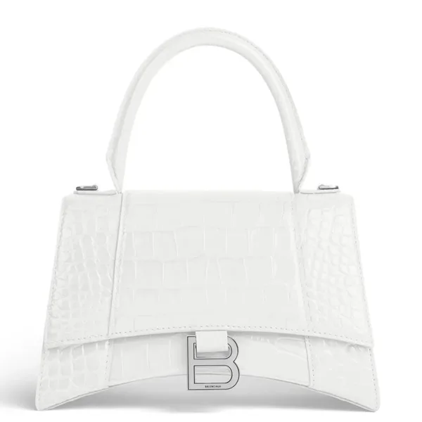 Balenciaga Hourglass Small Bag in White Croc-Embossed Calfskin product photo