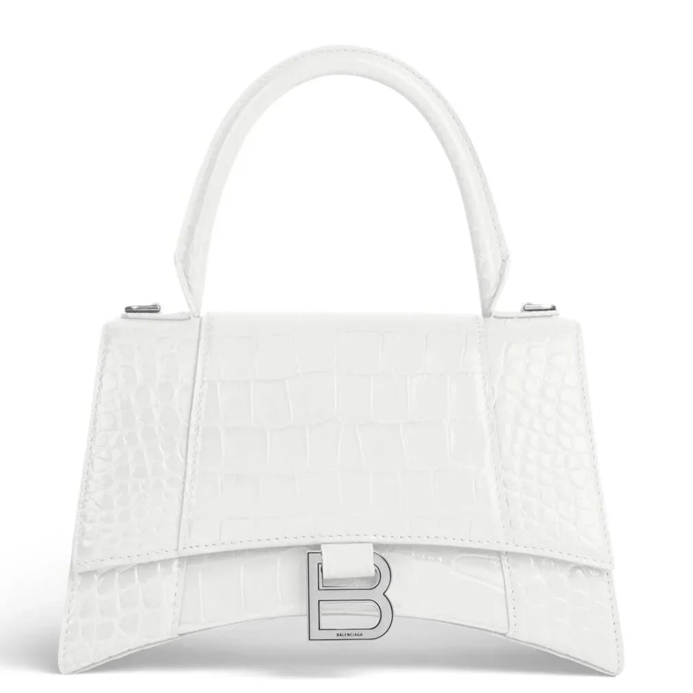 Balenciaga Hourglass Small Bag in White Croc-Embossed Calfskin product view 1