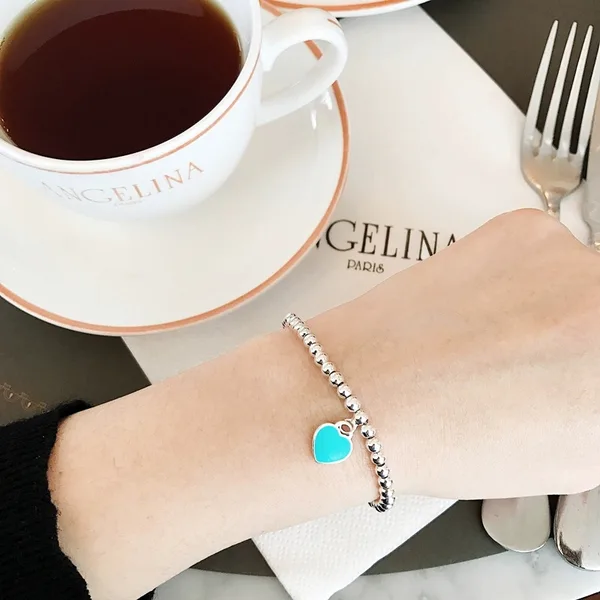 Tiffany & Co. Blue Heart Tag Bead Bracelet Silver-Tone with Blue Inlay product view 4