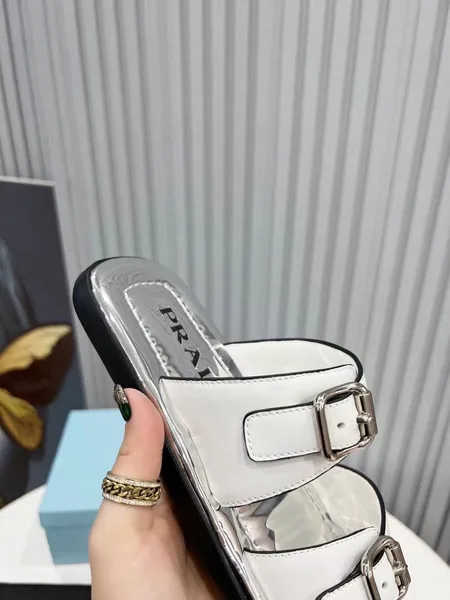 Prada Double-strap Sandals In White Leather product view 6