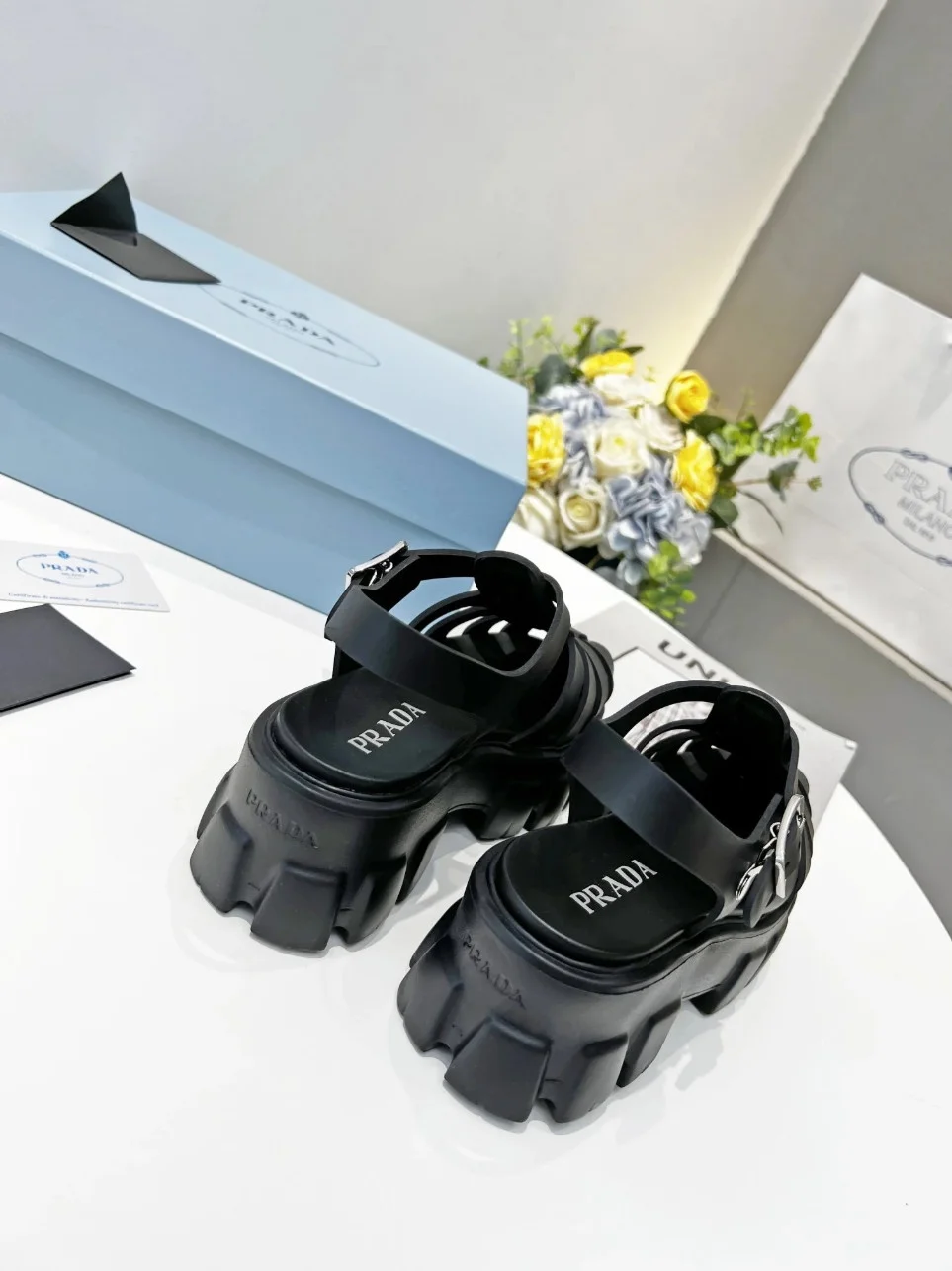 Prada Foam Sandals in Black Rubber product view 9