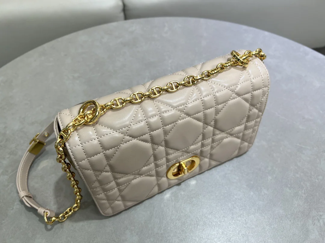 Medium Soft Dior Caro Bag — Taupe with Gold-Tone Hardware product view 7