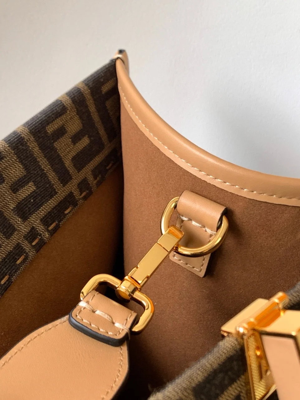 Fendi Sunshine Large Tote Bag in Brown FF Jacquard Fabric product view 7