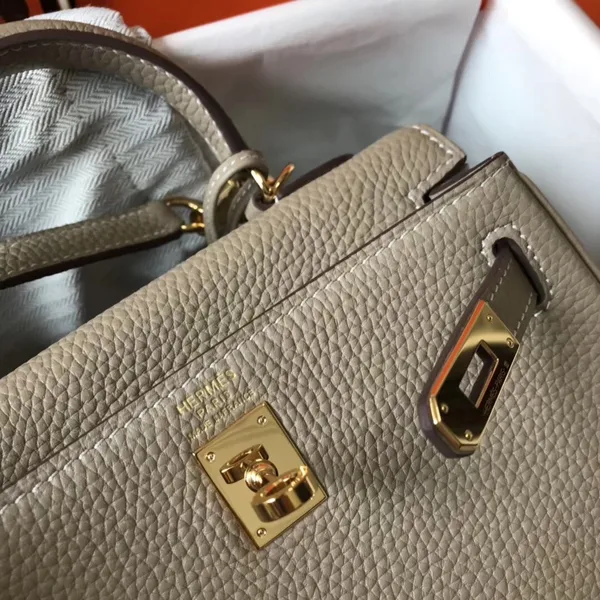 Hermes Kelly 20cm Bag In Grey Clemence Leather GHW product view 7