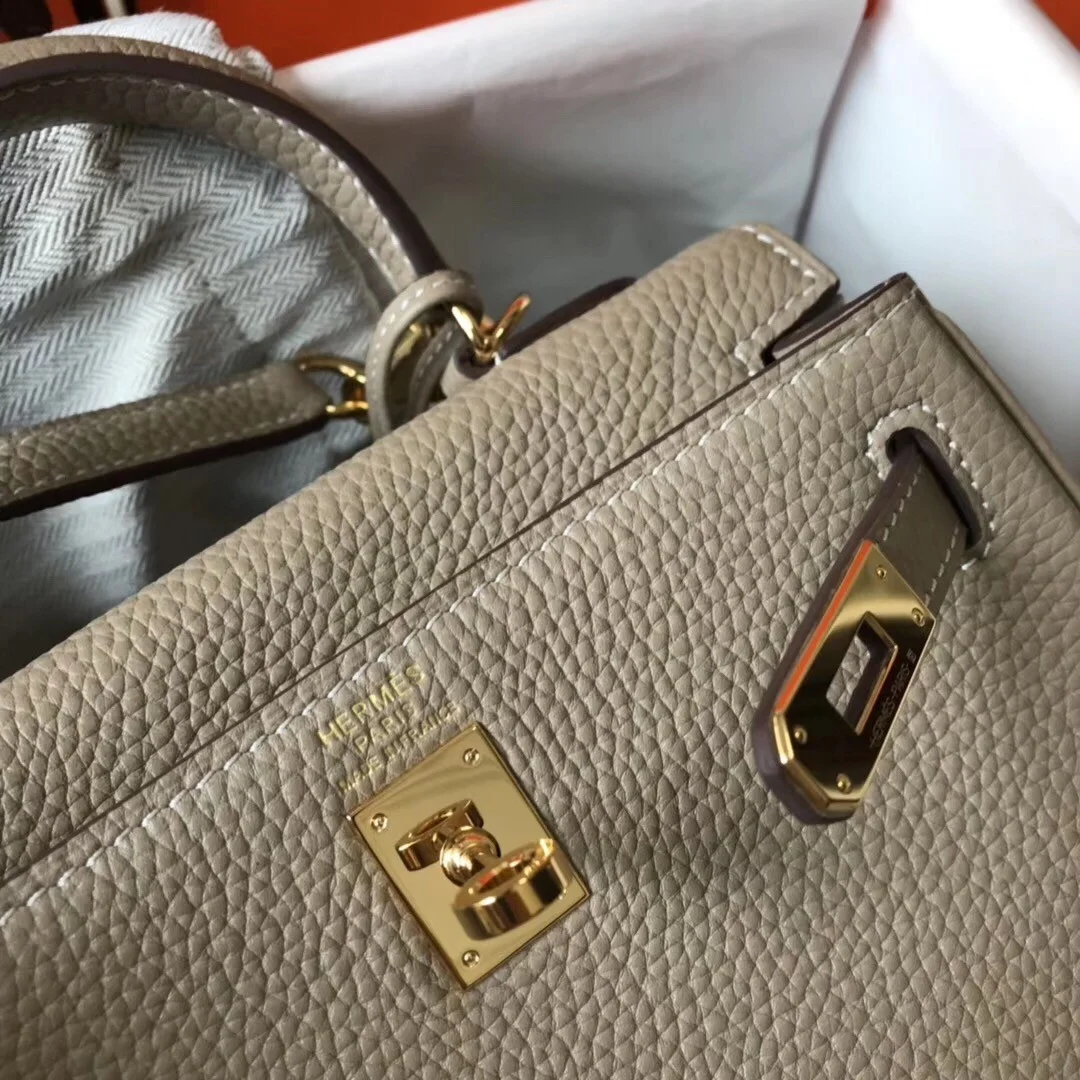 Hermes Kelly 20cm Bag In Grey Clemence Leather GHW product view 7