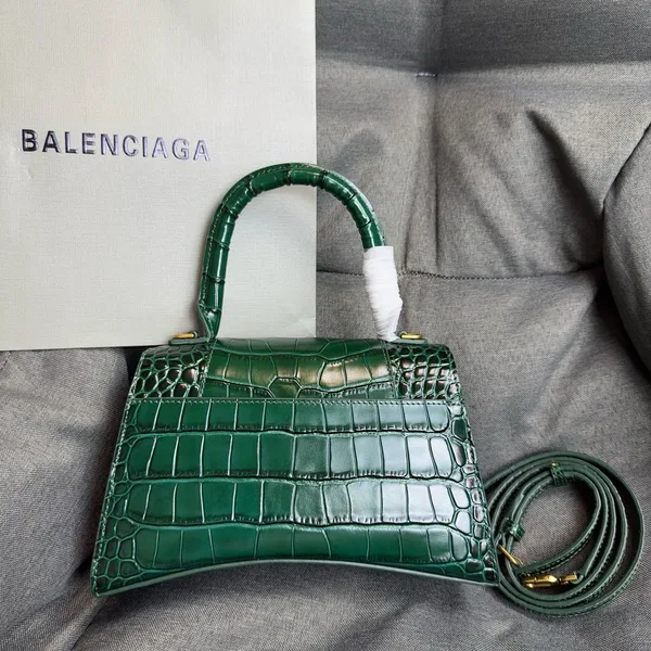 Balenciaga Hourglass Small Bag in Green Croc-Embossed Calfskin product view 7