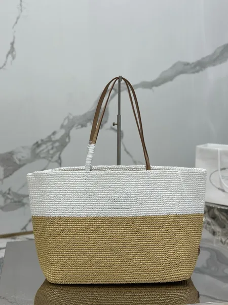Prada Crochet Large Tote Bag in Beige/White Raffia-effect Yarn product view 3