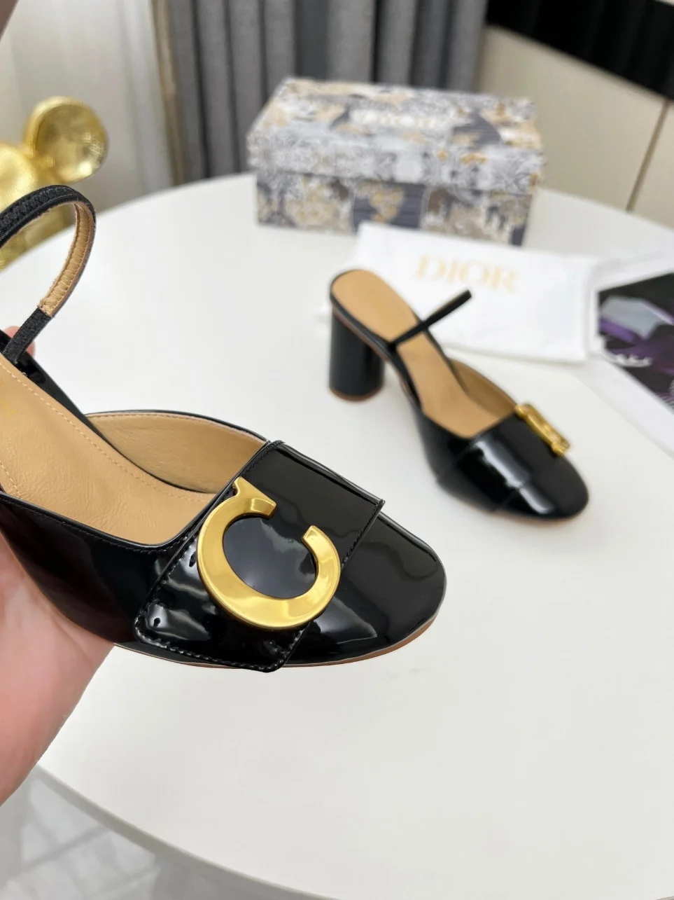 Dior C’est Slingback Pumps 80MM in Black Patent Calfskin product view 7