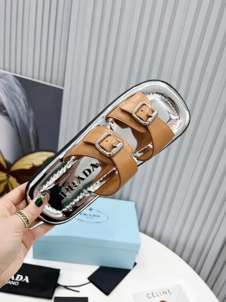 Prada Double-strap Sandals In Brown Leather product view 2