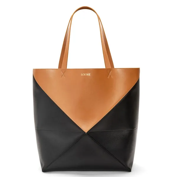 Loewe Large Puzzle Fold Tote Bag in Tan and Black Calfskin product photo