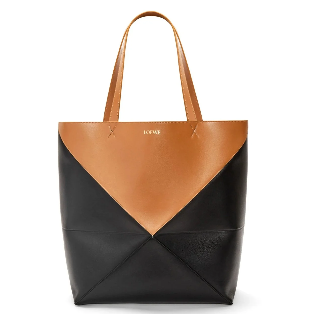 Loewe Large Puzzle Fold Tote Bag in Tan and Black Calfskin product view 1