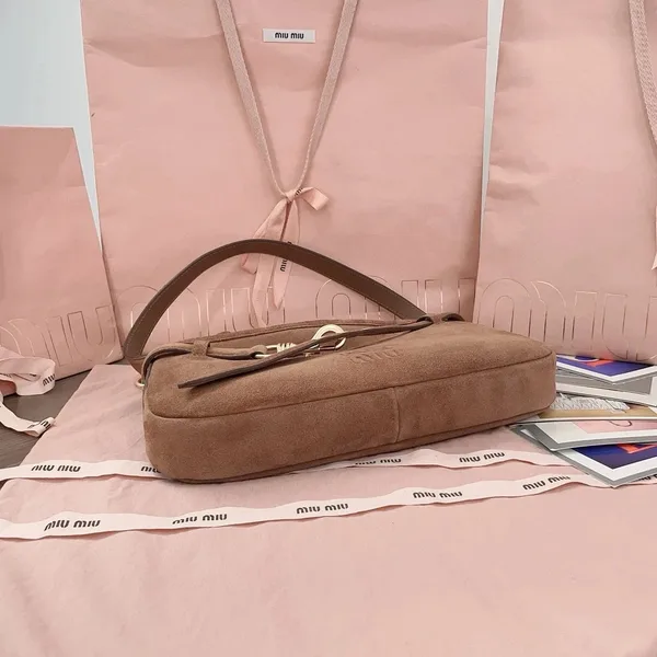 Miu Miu Aventure Small Shoulder Bag in Brown Suede Leather product view 5