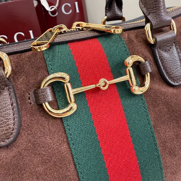 Gucci Borsetto Medium Boston Bag — Brown Suede product view 5