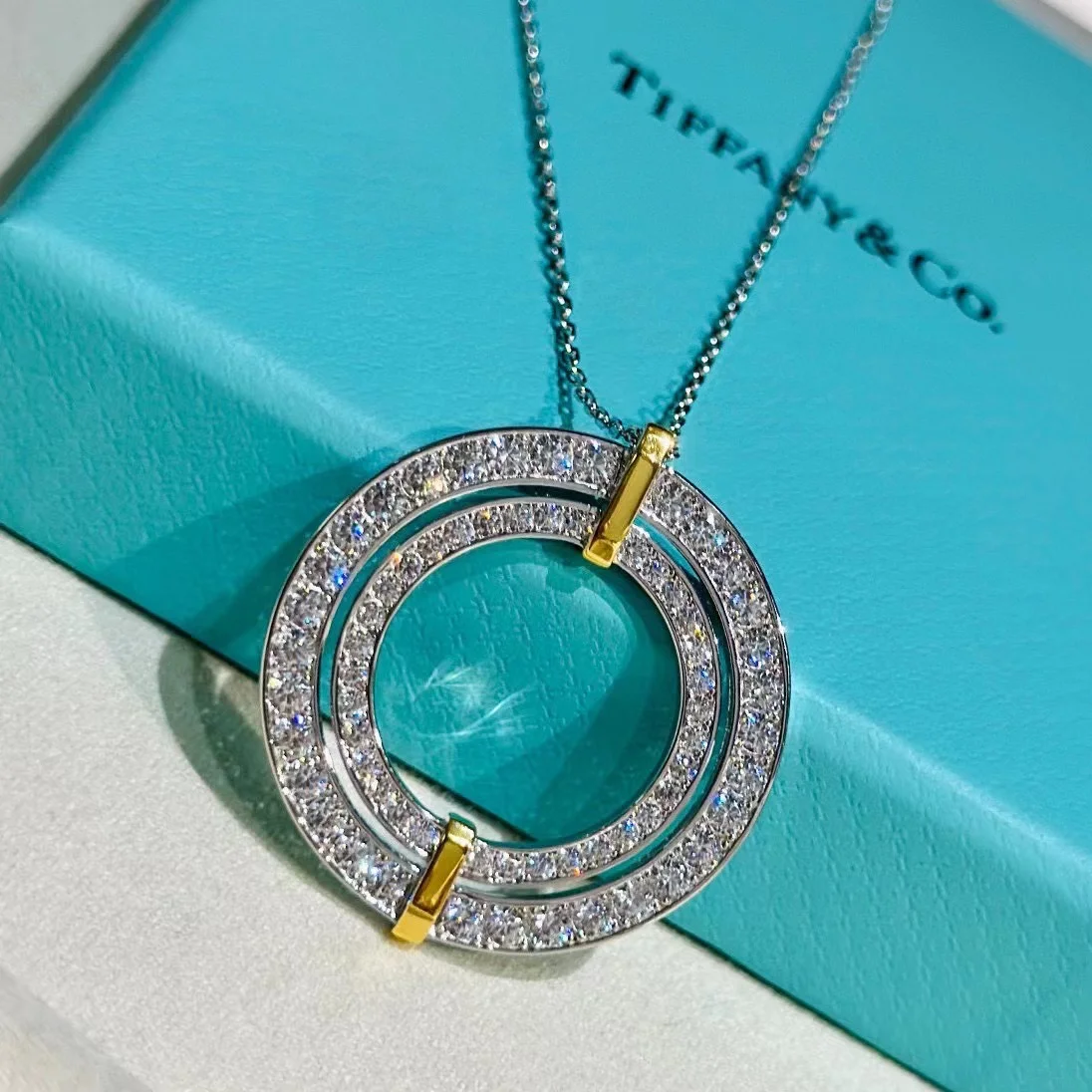 Tiffany & Co. Two-Tone Round Pavé-Effect Pendant Necklace Two-Tone product view 3