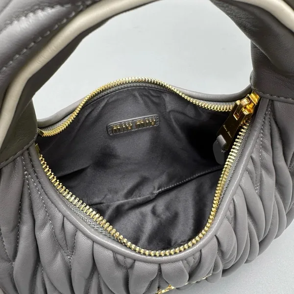 Miu Miu Wander Hobo Bag in Grey Matelasse Nappa Leather product view 5