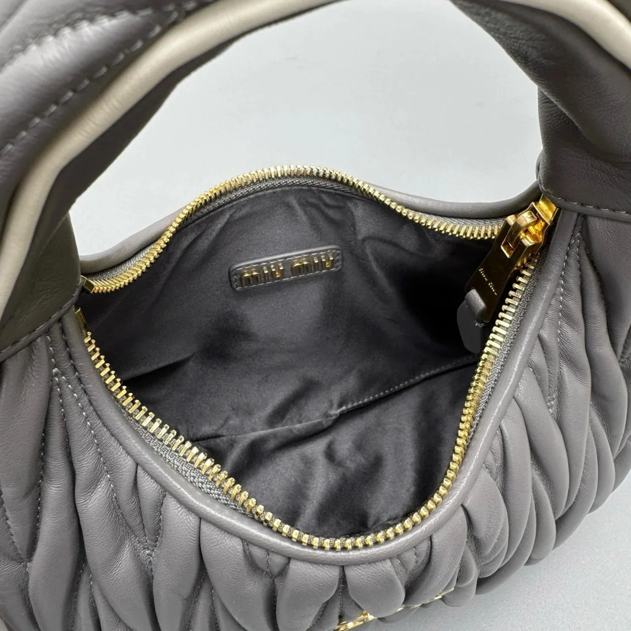 Miu Miu Wander Hobo Bag in Grey Matelasse Nappa Leather product view 5