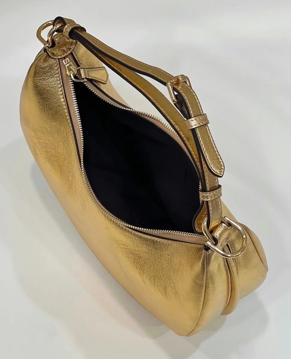 Fendi Fendigraphy Small Hobo Bag In Gold Metallic Leather product view 7