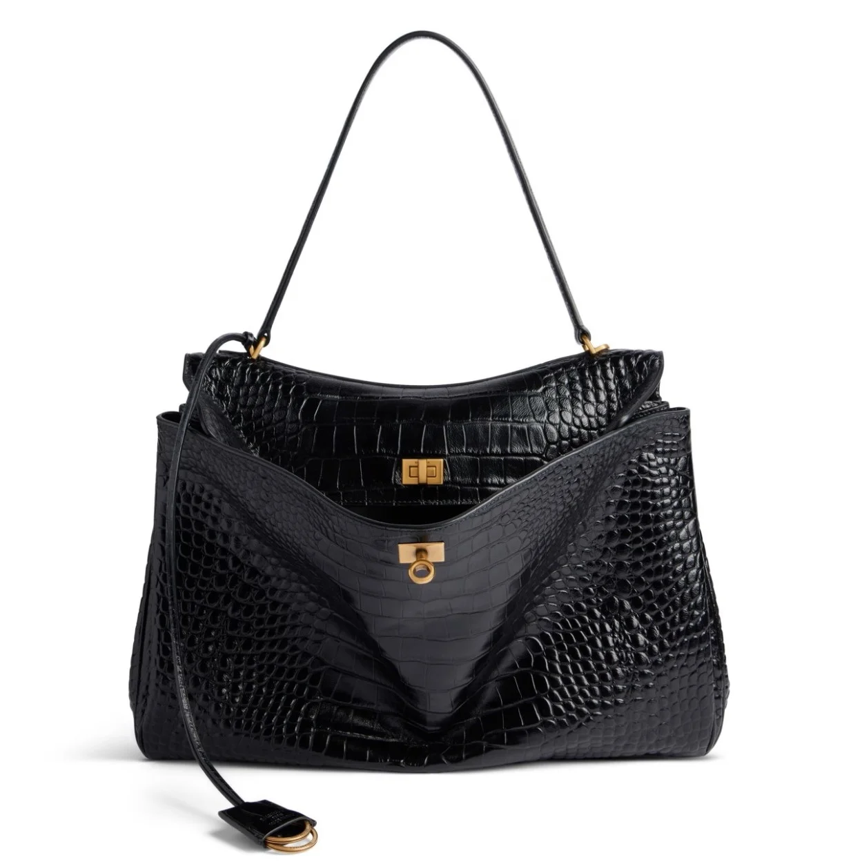 Balenciaga Rodeo Large Bag in Black Croc-Embossed Calfskin product view 1